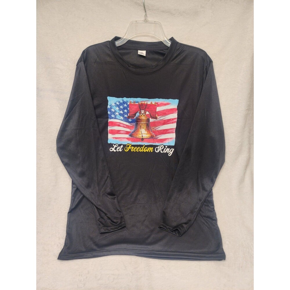 Patriotic Let Freedom Ring Graphic Black  Polyester Men's Shirt Size Large